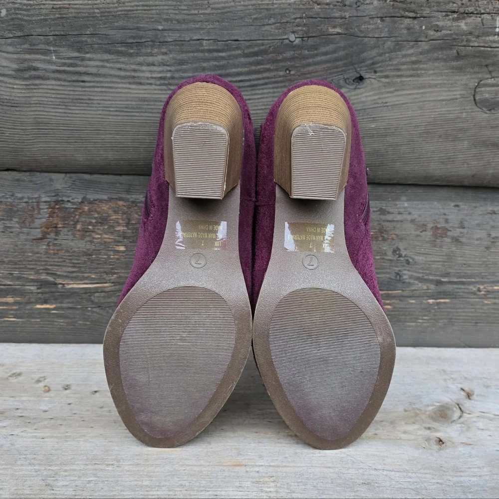 Charlotte Russe Lux Y2K Boho Glam Burgundy Double Buckle Block Heel Bootie 7M